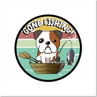 Cute english bulldog has gone fishing Posters and Art